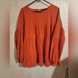 Coeur de Vogue Elegant Orange Tiered, Buttoned Back Blouse, Sz XXL (18)